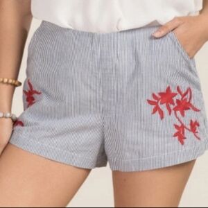 Miami Pin Stripe Shorts w Red Embroidered Flowers Sz M